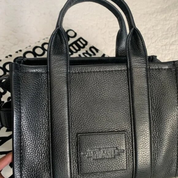 Marc Jacobs Full Grain Leather Tote Handbag Crossbody Strap Black Goldendoodle - Picture 13 of 14